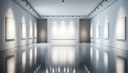 Fototapeta premium empty art gallery with clean, minimalist design, featuring white walls perfect for exhibition