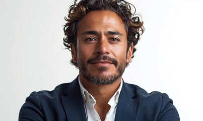 On a white background, a businessman's portrait signifies professionalism and confidence.