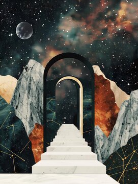Interdimensional gateway made of masking tape in a dreamlike, starry setting