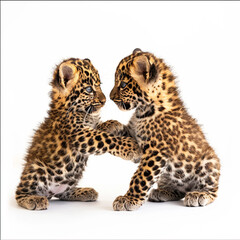 Naklejka premium Two leopard cubs playing