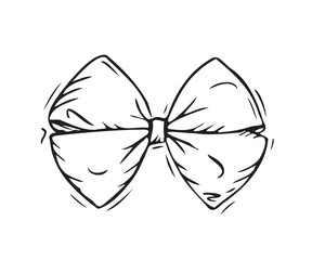 Lush bow isolated on a white background. Vector graphics, line art. An image with elegant decor for a gift or a holiday.