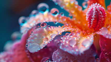 Close up of the Flower. Macro Photography with Drops. Flowers at Spring time. Beauty Flora and Blossom Closeup. Beautiful Garden Plant in Pink Color 