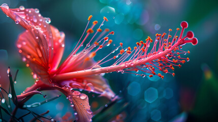 Close up of the Flower. Macro Photography with Drops. Flowers at Spring time. Beauty Flora and Blossom Closeup. Beautiful Garden Plant in Pink Color 
