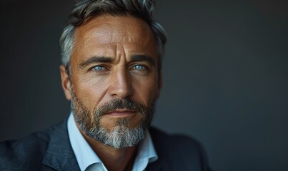 Fototapeta premium Isolated on a grey background, a mature businessman's portrait.