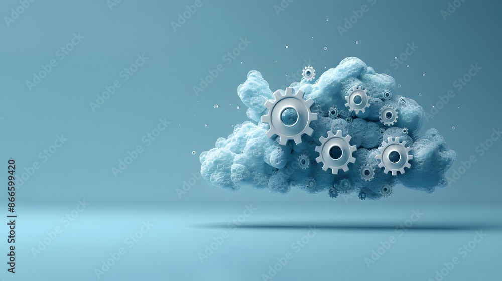 Poster creative concept of cloud computing with gears and cogs. ideal for representing cloud technology, da