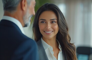 Young Woman Smiling at Man in Office
