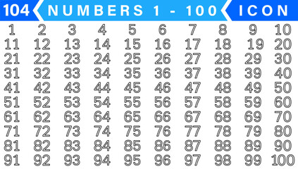 Numbers 1 - 100 - Black Circle , Inner White Border with White Numbers