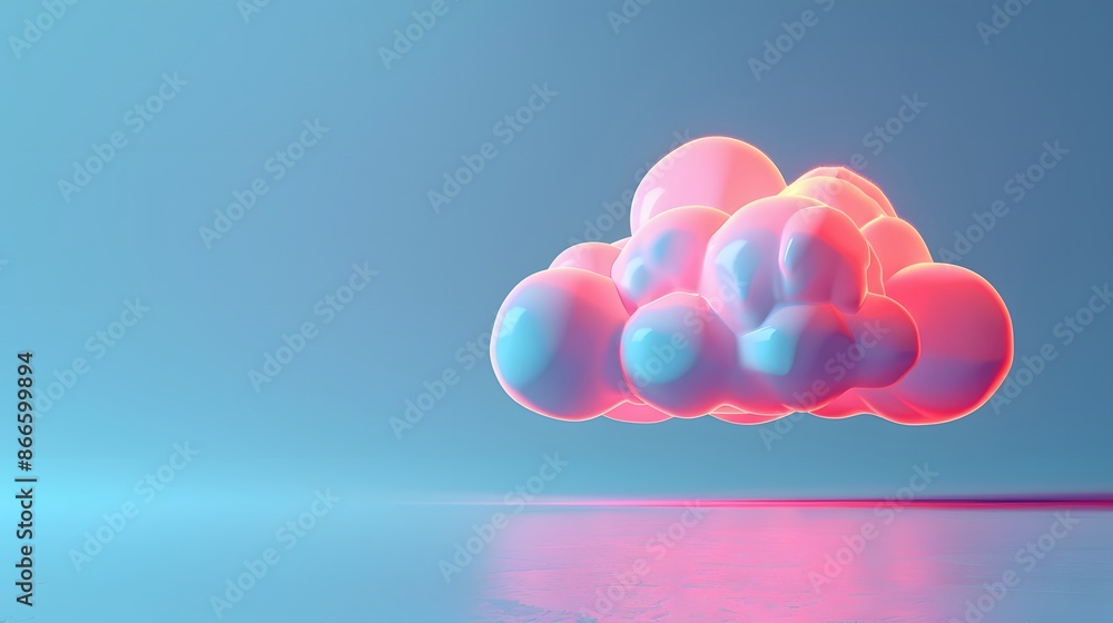 Poster futuristic cloud with a neon glow floating in an abstract environment. modern digital art concept wi
