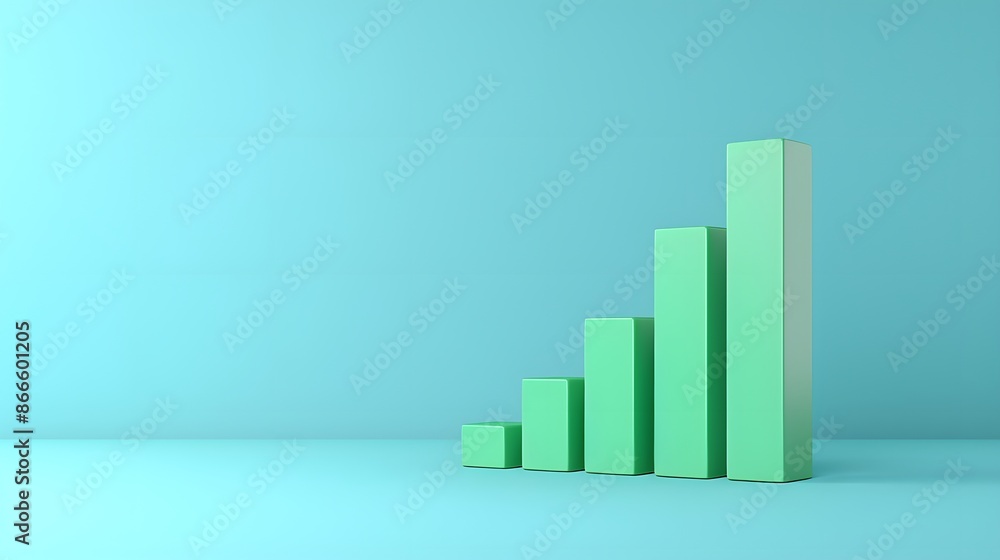 Poster minimalist 3d bar graph on a teal background, representing data visualization, business growth, or s