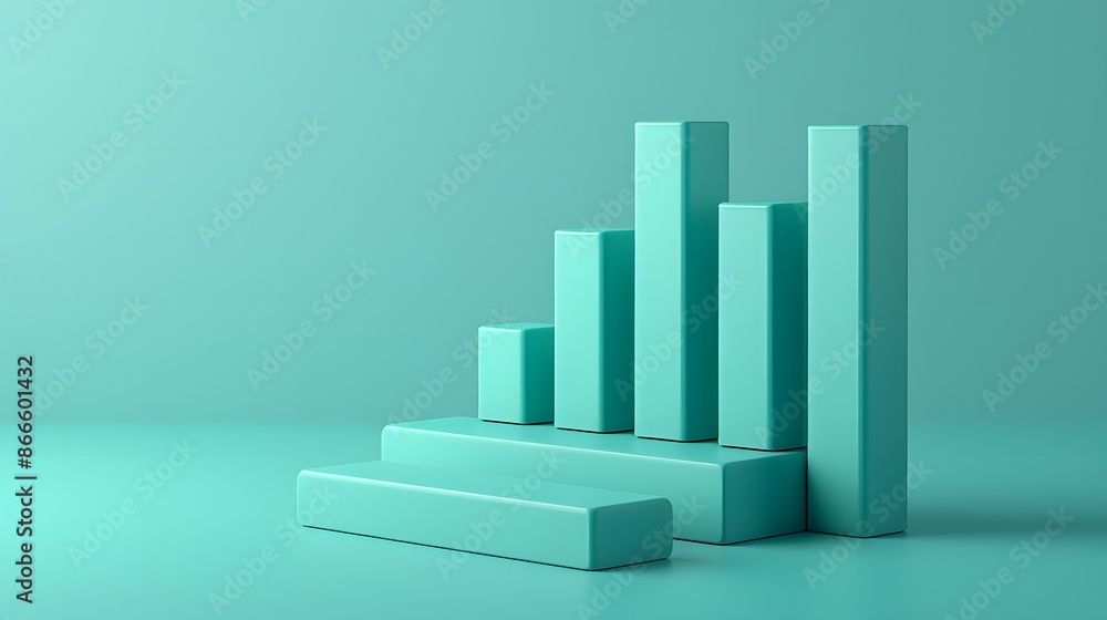 Poster minimalist 3d rendering of blue bar graph on monochromatic background, representing growth, data ana