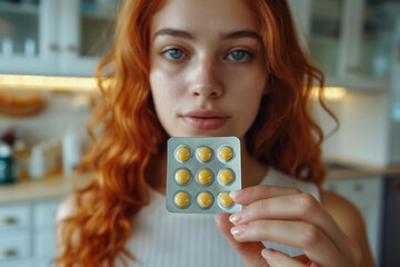 Contraception and pregnancy, menstruation concept, birth control pills asian young woman hand holding hormonal oral contraceptives medicine, take pharmaceutical to prevention, safe virus sex disease.