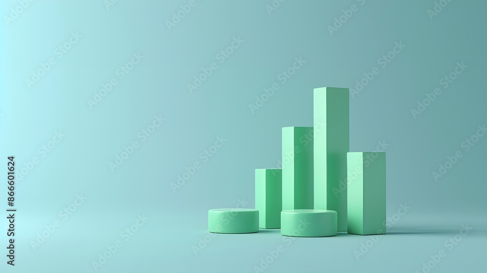 Aufkleber minimalist green 3d bar chart on pastel background representing data visualization, growth statistic