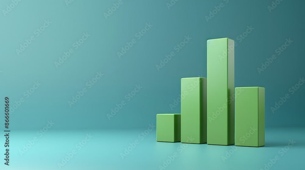 Aufkleber minimalist green bar graph in a gradient teal background, representing data analysis, growth, and bu