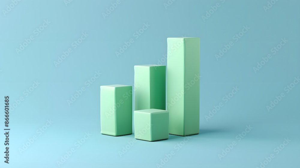 Poster minimalist green bar graph on blue background representing data, growth, and statistical information