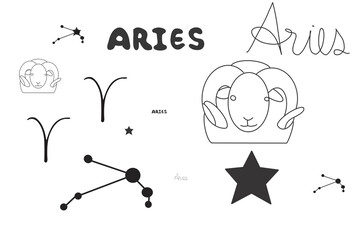 Aries sign Aries lettering Star zodiac constellation doodle organic line cute 
