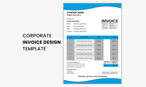Corporate business invoice template design, Minimal and professional invoice form template ,invoice accounting ,bill ,receipt ,price list .Easy to edit and customize.

