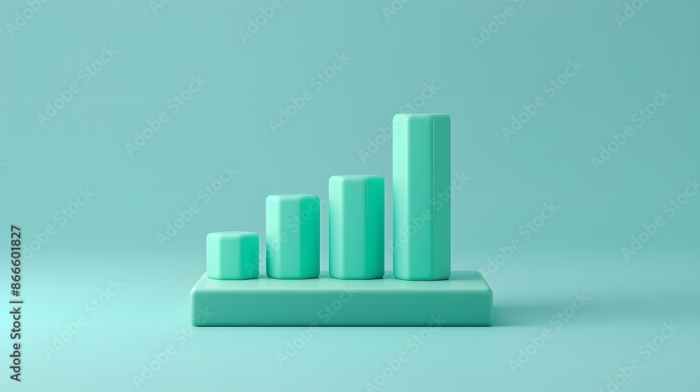 Poster minimalistic 3d bar chart with teal bars on a matching background, showcasing business growth and da