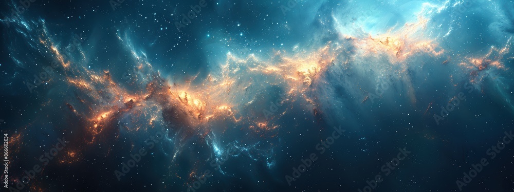 Poster a background with a gradient from light to dark, with the lightest point being a blank cyan and oran