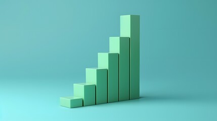 Minimalistic green bar graph on turquoise background, representing growth, progress, and success in business and data statistics.