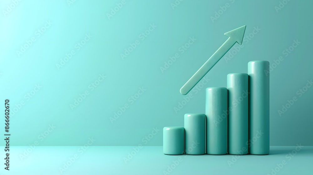 Poster vertical bar graph with an upward arrow, symbolizing growth, progress, and business success in a min