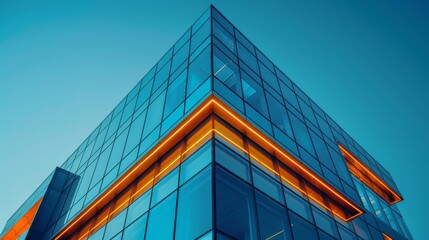 Modern glass building with orange lights