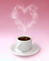Valentines Day Cup of coffee with a heart shaped steam