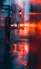 Fototapeta premium A blurry photo of a street with a traffic light