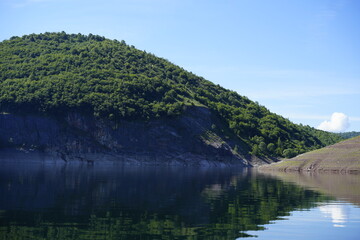 Nature reserve park Uvac river with beautiful mountains, green lush forest, clear sky with no...