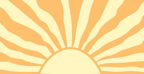 Groovy retro sun background. Horizontal wavy sun. Retro and vintage style 60s, 70s. Trendy colorful. Vector illustration