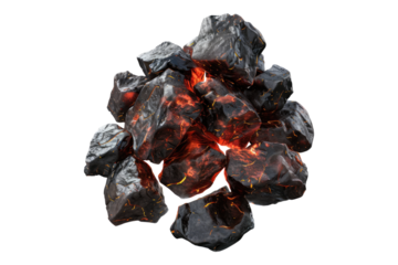 Hot glowing coals isolated on transparent background