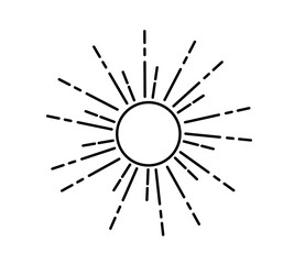 Sun icon isolated on white background. Sunshine, Sunset. Solar icon. Decorative circle full. Vector illustration