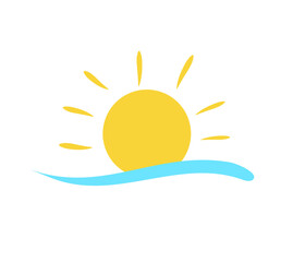 Sun simple icon. Sunset sunrise water sea ocean. Solar icon. Decorative circle full. Vector illustration