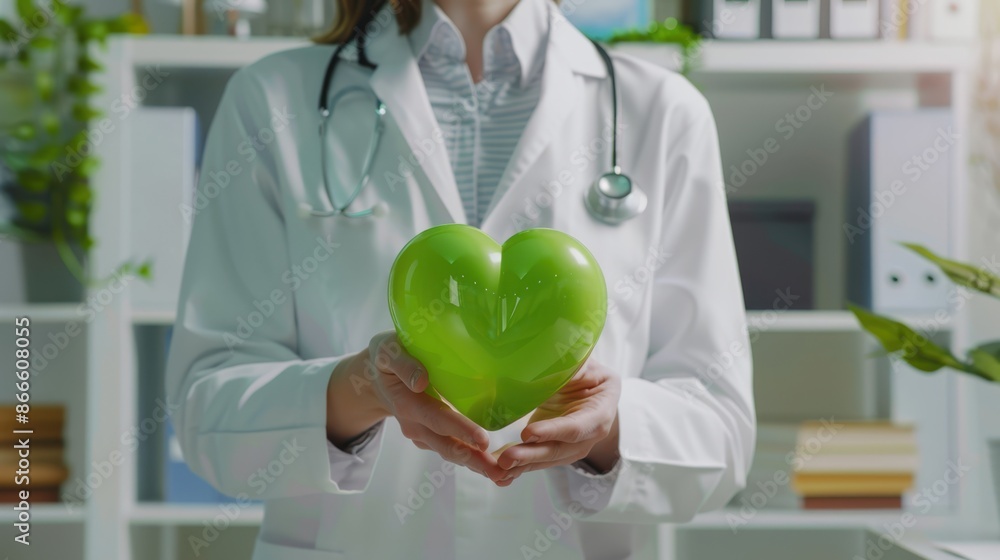 Sticker Doctor holding green heart