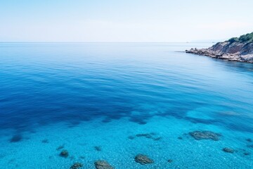 High angle shot of the ocean in different shades of blue in samos, greece