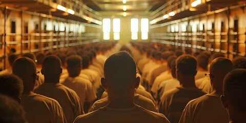 Image 00061 03 shows an overcrowded prison cell highlighting confinement issues. Concept Prison Conditions, Overcrowding, Justice System, Inmate Rights, Incarceration