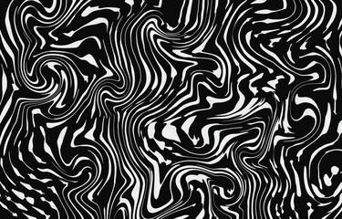 White wavy swirling liquid lines isolated on horizontal ratio black dark background template. Simple flat monochrome black and white colored wallpaper.