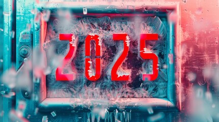 Futuristic Frosty 2025 Numbers with Neon Glow - Modern Winter New Year Design