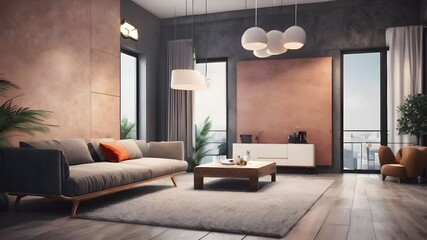 modern living room with sofa, commode and table
