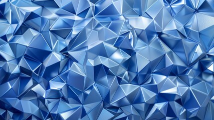 Fototapeta premium 3D render with abstract blue crystal background, faceted texture, macro panorama, and wide panoramic polygonal wallpaper