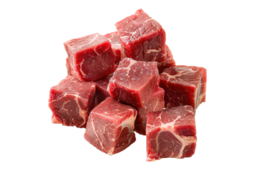 Meat beef cubes isolated on white background
