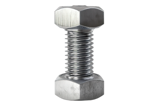 metal bolt and nut isolated on transparent background
