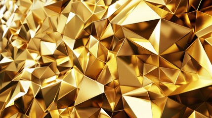 The background is a golden colored abstract crystal background with a faceted texture. It is a wide panoramic polygonal wallpaper with a macro panorama.