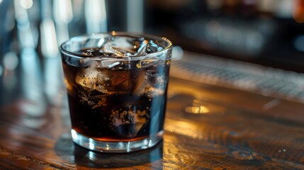 Silky Black Russian Cocktail in a Glass on a Bar Counter