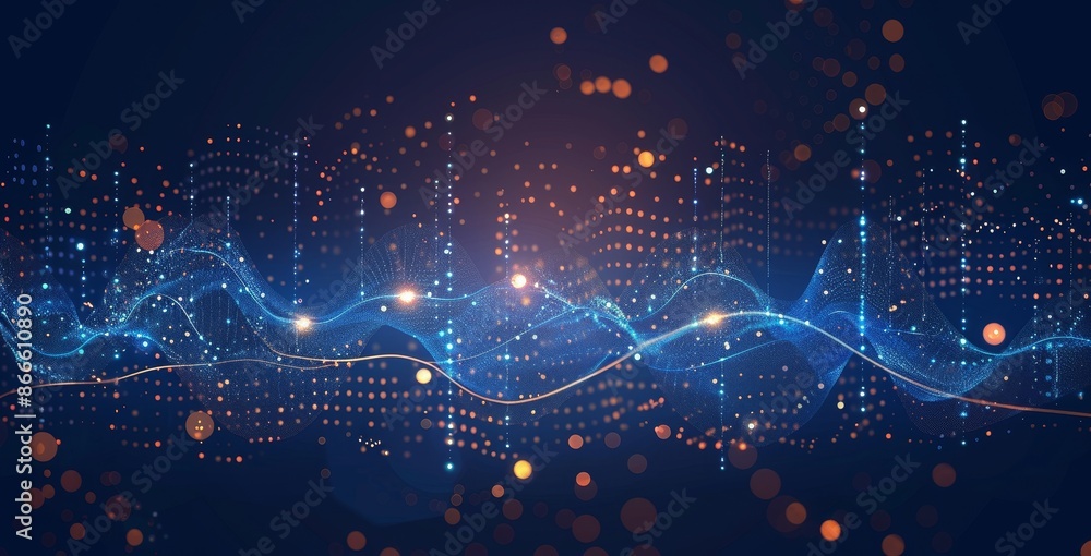 Poster the abstract dot point design with the gradient line and the aesthetic wave line design represents i