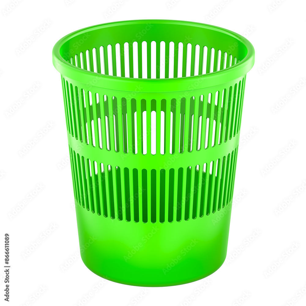 Aufkleber empty green office trash can, plastic garbage bin. 3d rendering isolated on transparent background