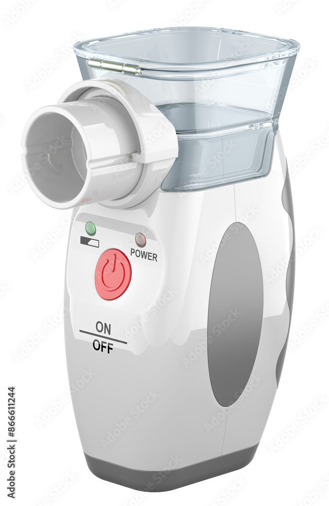 Poster white portable nebulizer. handheld personal steam inhaler. 3d rendering isolated on transparent back