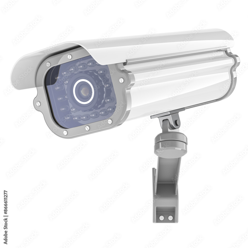 Poster white security surveillance camera, 3d rendering isolated on transparent background