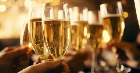 people cheers at party while holding glasses of champagne and making a celebration toast