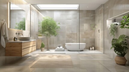 Fototapeta premium Sleek Modern Bathroom with Minimalist Design and Natural Elements