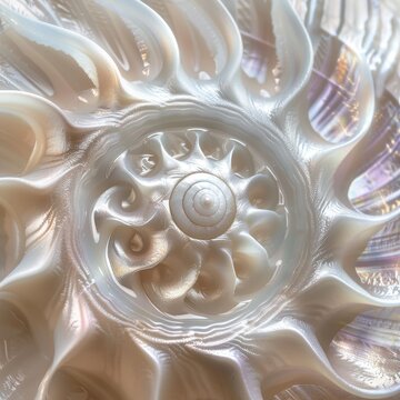 nautilus spiral shell structure golden ratio background nature pattern mollusk (nautilus pompilius) half split copy space stock photo